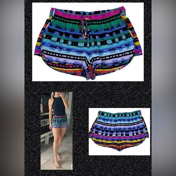 Rory Beca Purple Multi Color Eclectic Silk Drawstring Waist Shorts - Picture 1 of 9